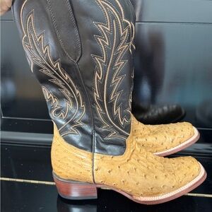 Women’s Two-Tone Western Ostrich Leather Boots - Black & Tan